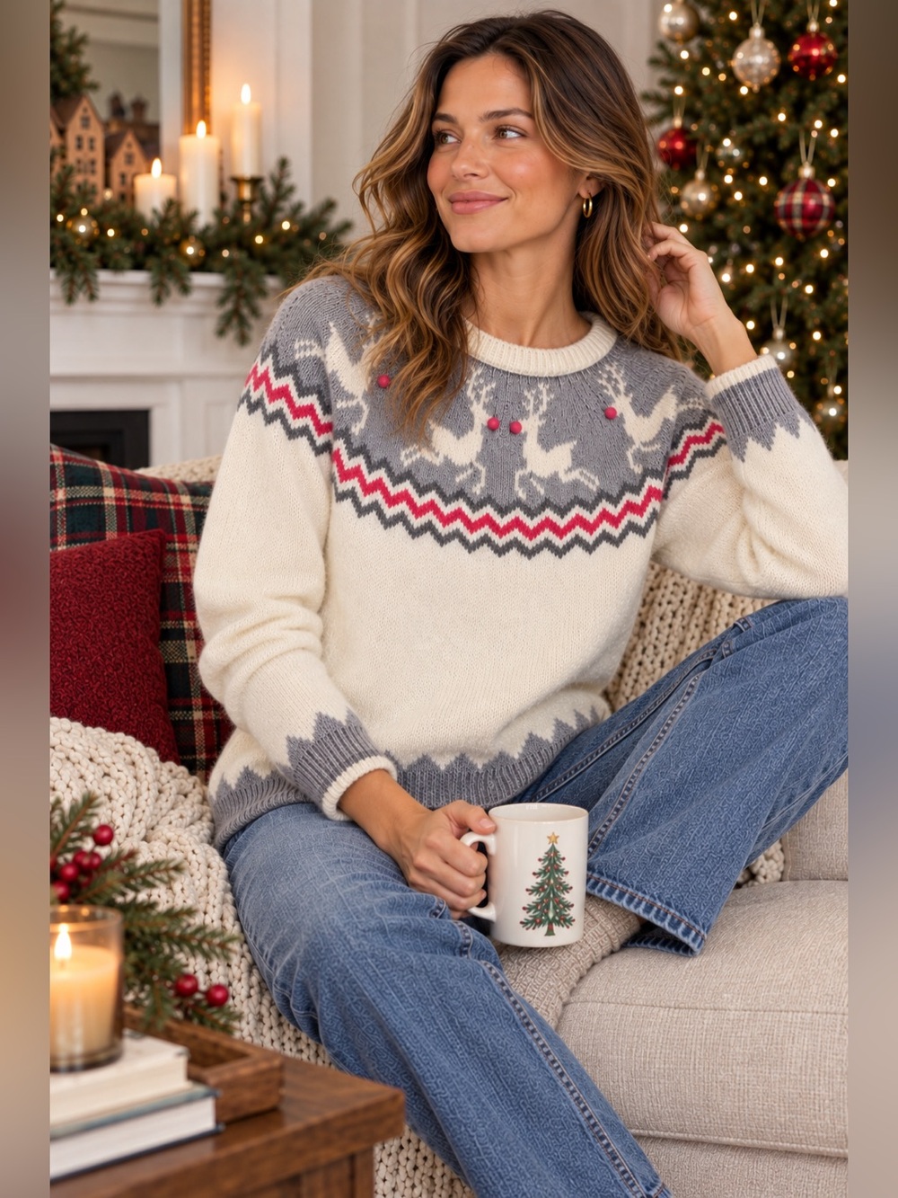 Boden Reindeer Fair Isle Christmas Sweater Size US 8